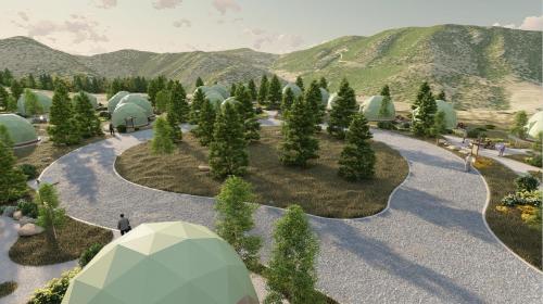 a computer generated image of a park with trees and domes at The Nest at Black Hawk in Black Hawk