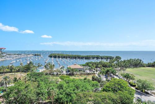 an aerial view of a marina with boats in the water at MVR-Bask in Luxury-Right in Coconut Grove in Miami