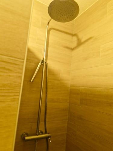 une douche avec pommeau de douche dans une salle de bain dans l'établissement Gros Plouf à Canet-Plage, à Canet