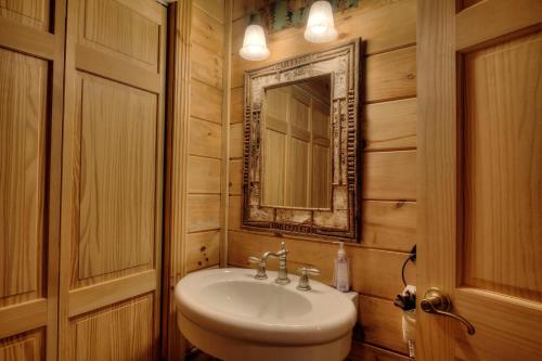 a bathroom with a sink and a mirror at Bears Up There in Sevierville