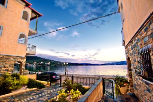a view of a lake from a building at Hercules in Amaliápoli