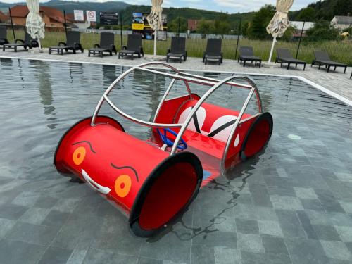 a red raft in the water in a swimming pool at Lex Studio in Praid