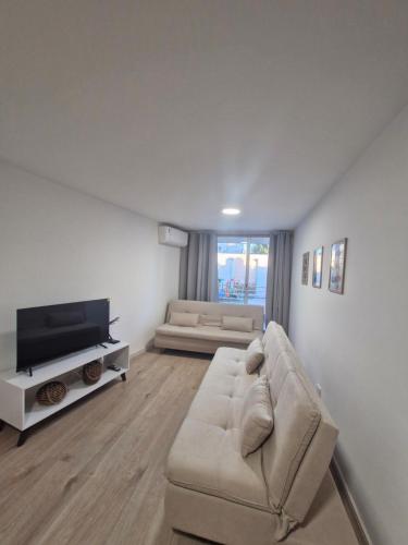 a living room with a couch and a flat screen tv at Funcional, céntrico y cómodo in Montevideo