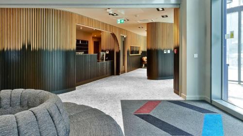 a hallway in a building with a lobby with a lobby at For Student Only - The Helix in Wembley in London