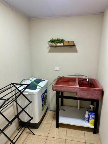a room with a sink and a plant on a shelf at Mini apartment in downtown Limón with AC in Puerto Limón