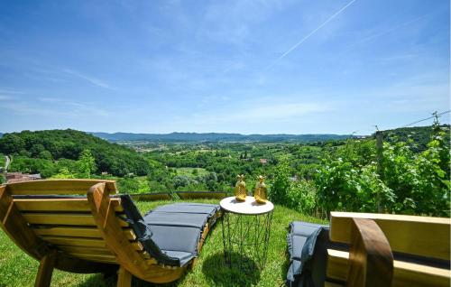 a patio with two chairs and a table with a view at 1 Bedroom Cozy Home In Remetinec in Remetinec