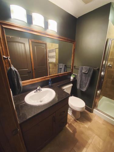 a bathroom with a sink and a toilet and a shower at Sable Ridge Retreat in Radium Hot Springs