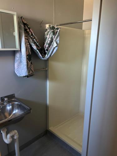 y baño con lavabo y nevera. en Federal hotel Wallumbilla, en Wallumbilla