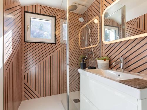 a bathroom with a sink and a mirror at Duplex Rénové à Saint-Lary-Soulan, 4 Pers, Proche Téléphérique - FR-1-296-515 in Saint-Lary-Soulan