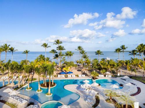 an aerial view of the pool at the excellence punta cana resort at Viva Miches by Wyndham, a Trademark All Inclusive Resort in Miches