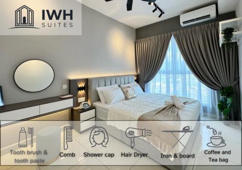a bedroom with a bed and a large window at ICC Ipoh Town Premium Suites By IWH Suites in Ipoh