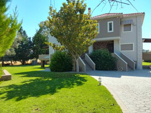 a house with a green lawn in front of it at Villa Polyxeni 5 Bedrooms and Private Pool in Politiká