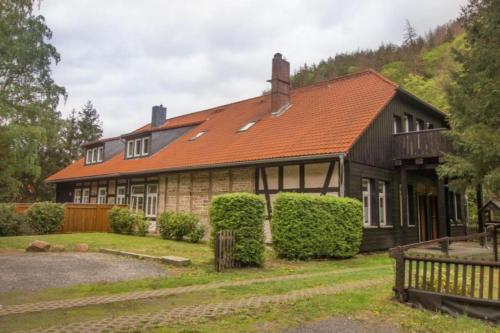 a large house with an orange roof at Ferienwohnung Forsthaus am Brocken, 35 qm, 1 Wohn-Schlafzimmer F1 in Ilsenburg