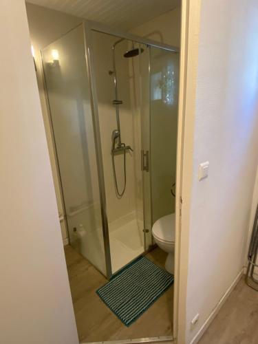 une salle de bain avec douche et toilettes dans l'établissement Studio avec terrasse privative, à Marseille