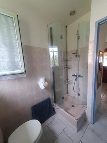 a bathroom with a shower and a toilet at maison residence les arros in Soulac-sur-Mer
