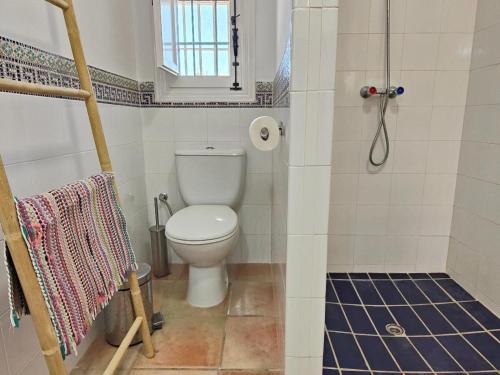 a bathroom with a toilet and a shower at Pita 4, Studio apartment in a Cortijo in Níjar