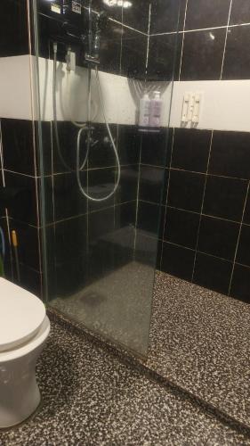 a bathroom with a shower and a toilet at PD WORLD MARINa in Port Dickson