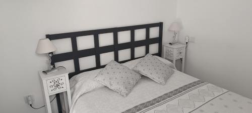 a bed with two pillows and two night stands at Vivienda Turistica Casa Paula in Ubrique