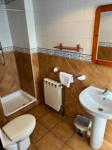 a bathroom with a toilet and a sink at La Cerezal II in Borines
