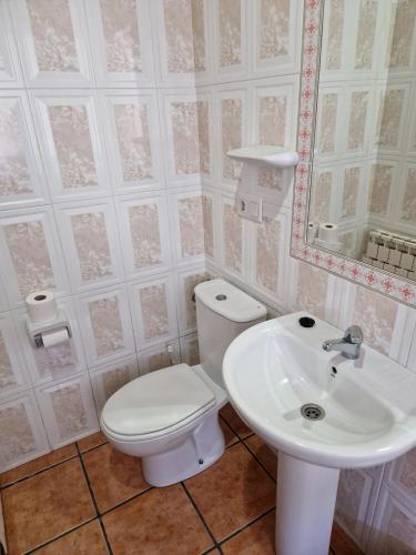 a bathroom with a toilet and a sink at La Cerezal III in Borines