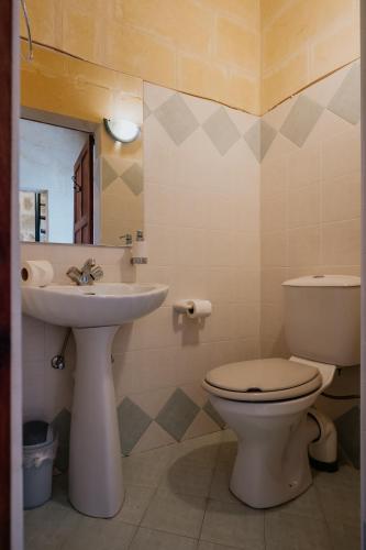 a bathroom with a toilet and a sink at Mohba Townhouse, Private Roof Top Jacuzzi, Garden, BBQ by Haven & Keys Malta in Xagħra