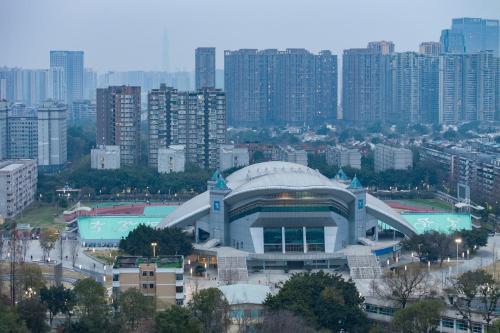a baseball stadium in a city with a city at Atour Hotel Chengdu Sichuan University North Kehua Road in Chengdu