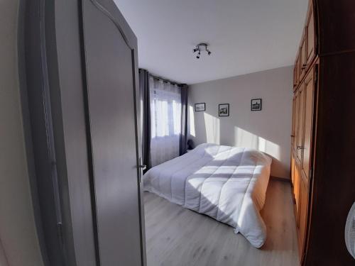 une chambre avec un lit et un grand miroir dans l'établissement Appartement Confortable en Plein Centre de Saint-Jean-de-Luz, à Deux Pas de la Plage et des Commerces - FR-1-239-586, à Saint-Jean-de-Luz