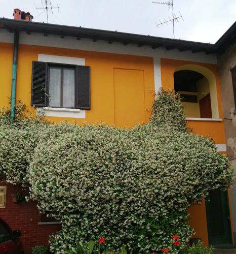 an orange house with a large bush in front of it at PitStop Monza Vedano al Lambro in Monza