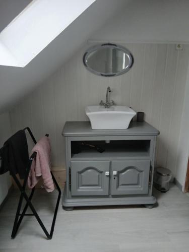 une salle de bain avec un lavabo et un miroir dans l'établissement Loubliette, à Laperrière-sur-Saône