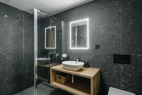 a bathroom with a sink and a shower at RELAX PARK Třeboň III in Třeboň