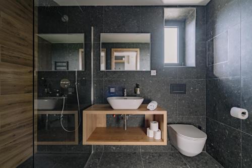 a bathroom with a sink and a toilet at RELAX PARK Třeboň III in Třeboň