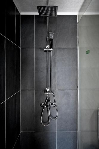 a shower with a shower head in a bathroom at Grigoriou apartments in Nea Potidaea