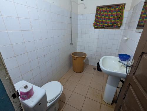 AbomeyにあるChez Moniqueのトイレと洗面台付きのバスルーム