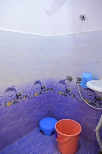 a bathroom with a shark tank with a sink at Bajrangbali Guest House in Ayodhya