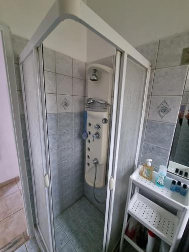 a shower in a bathroom with a shower at DianaHub in Artemida