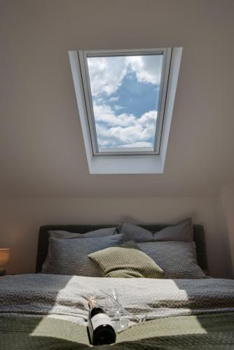 a window above a bed in a bedroom at Vila Dara in Vrnjačka Banja