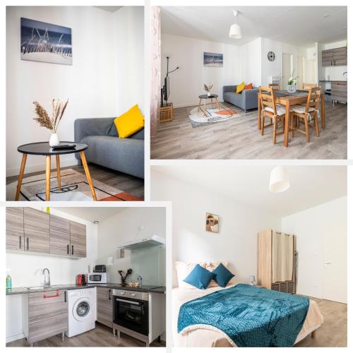 un collage de photos d'un salon et d'une chambre dans l'établissement Pau Standing & Confort, à Pau