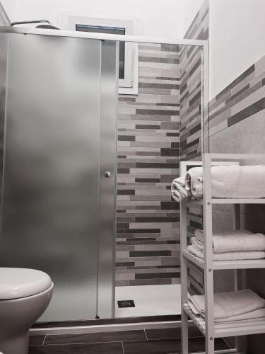 a bathroom with a shower and a toilet at Prestige house 10 appartamento in Scalea