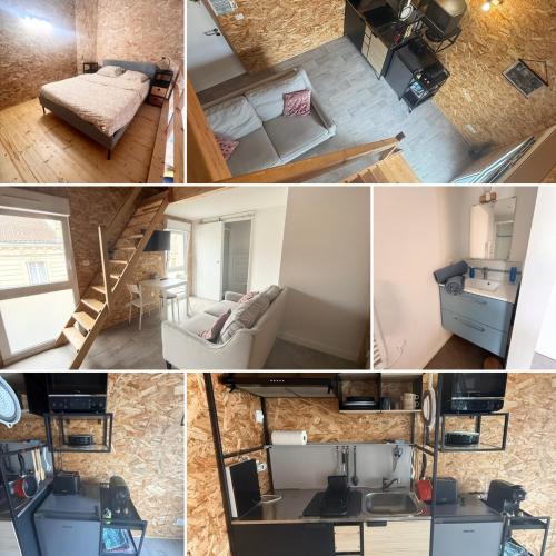 un collage de quatre photos d'une pièce dans l'établissement Charmant Duplex, à Talence