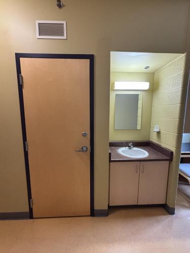 a bathroom with a sink and a mirror at Hotel Laurier - King Street Residence in Waterloo