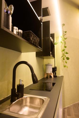 a kitchen with a sink and a counter top at Chilltepe Boutique Apartments - Flores Island in Flores