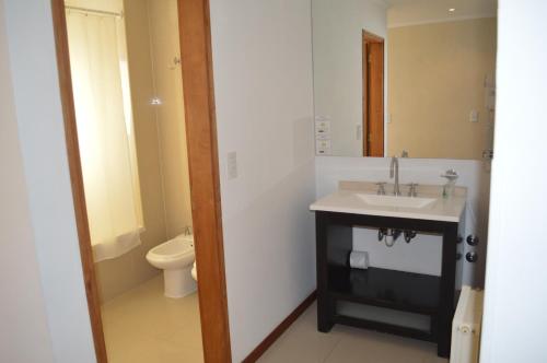 a bathroom with a sink and a toilet at View Hotel BRC in San Carlos de Bariloche