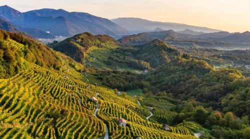 an aerial view of a mountain valley with mountains at Appartamento al Sole in Paderno del Grappa