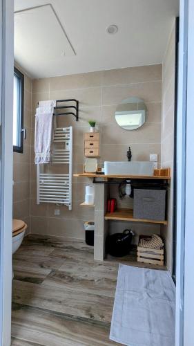 une salle de bain avec un lavabo et des toilettes dans l'établissement BnB de Nomeny, cozy near train station, à Vannes