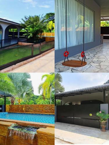 a collage of photos of a house with a pool at Ipoh Tambun pool villa 5br 18pax bbq mahjong in Tambun