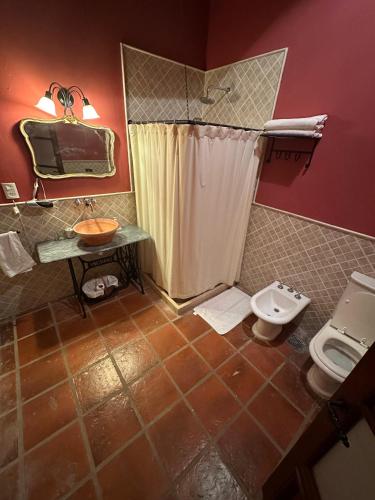 a bathroom with a shower and a toilet at Establecimiento Don Elder in Sunchales
