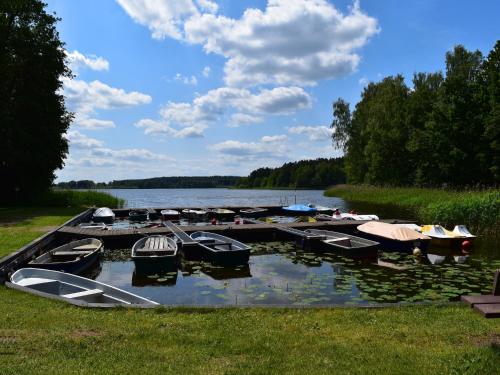 a group of boats sitting in the water at Ferienhaus am Garder See Inselblick in Lohmen