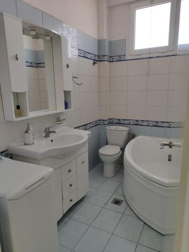 un bagno bianco con un water e un lavandino di Aristotelis Apartments a Limenaria