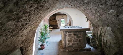 an archway in a stone building with a plant at Palazzo Cafarelli in Laureana Cilento