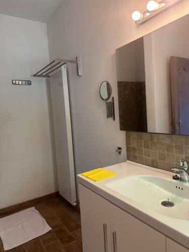 a bathroom with a sink and a mirror at Collina Di Sopra in Tresana